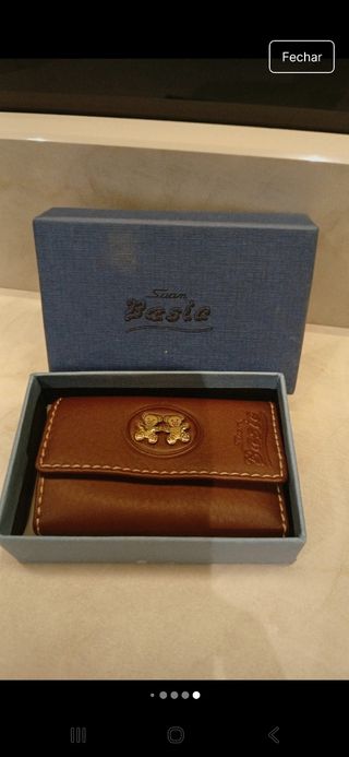 Porta-chaves pele castanho com ursinhos - NOVO