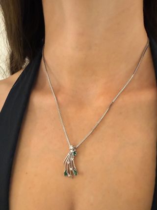 Colgante Vintage Oro Blanco Esmeraldas Diamante