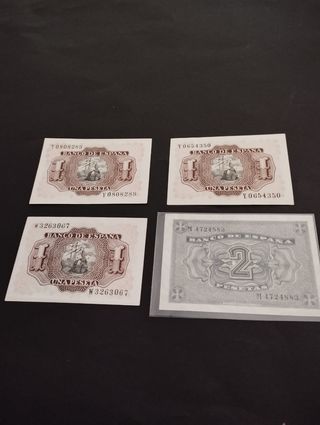 Billetes Españoles Antiguos 1 y 2 Pesetas