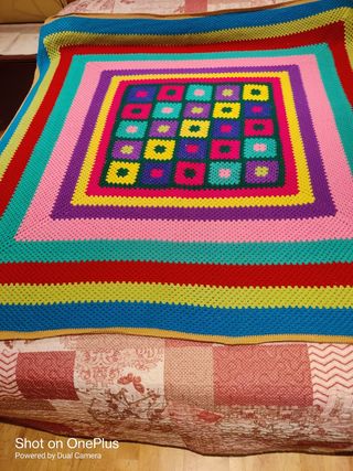 Manta tejida a mano multicolor para sofá o cama