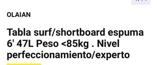 Tabla de surf de espuma OLAIAN blanca.
