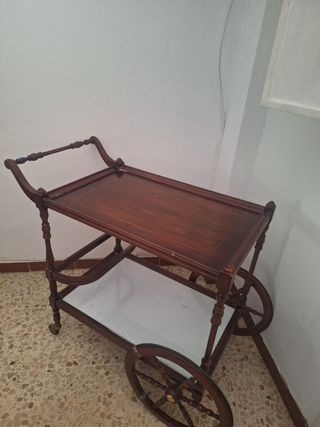 Carrito camarera vintage madera y cristal