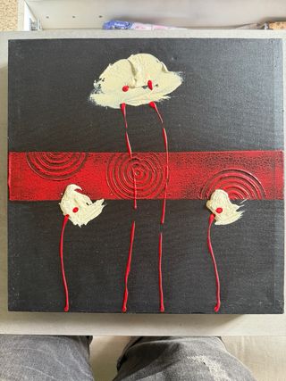 Cuadro Flores Relieve Beige y Rojo