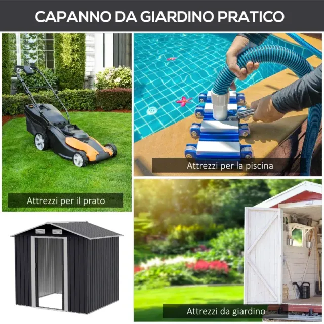 Capanno da Giardino 2x1.5x1.9m in Acciaio Zincato,
