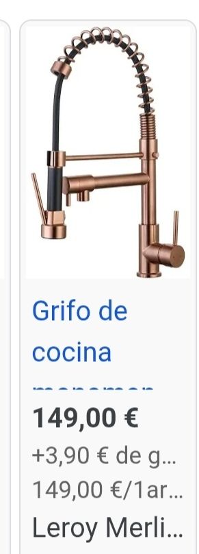 Grifo Cocina Dorado con Manguera Flexible