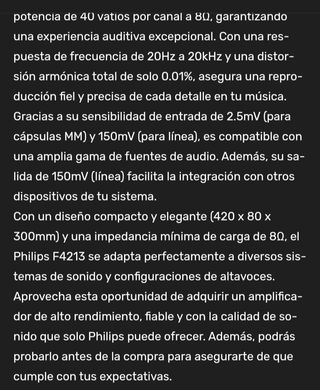 Amplificador Philips F4212 vintage 80W último prec