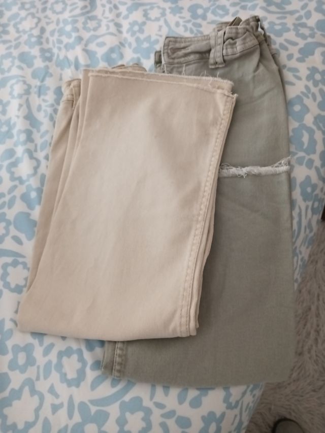 Pantalón niña beige y verde