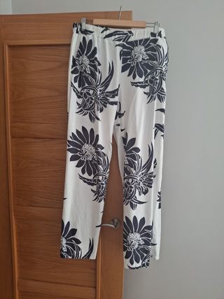 Pantalón de lino estampado floral XL.