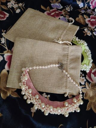 Gargantilla tejida perlas rosa y blanco