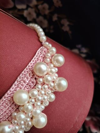 Gargantilla tejida perlas rosa y blanco