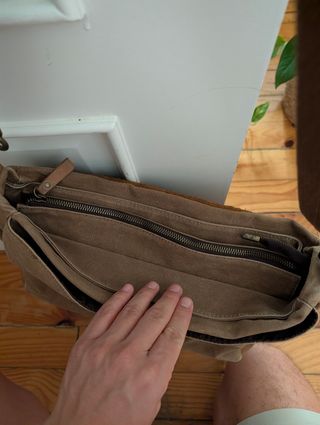Bolso mensajero vintage cuero y lona
