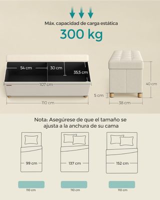 SONGMICS Puff Almacenaje, Baúl Plegable con Patas