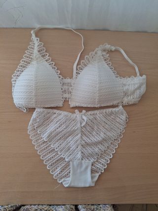 Conjunto lenceria encaje blanco 90C