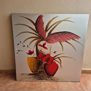 Cuadro Decorativo Flores Rojas y Doradas 100x100