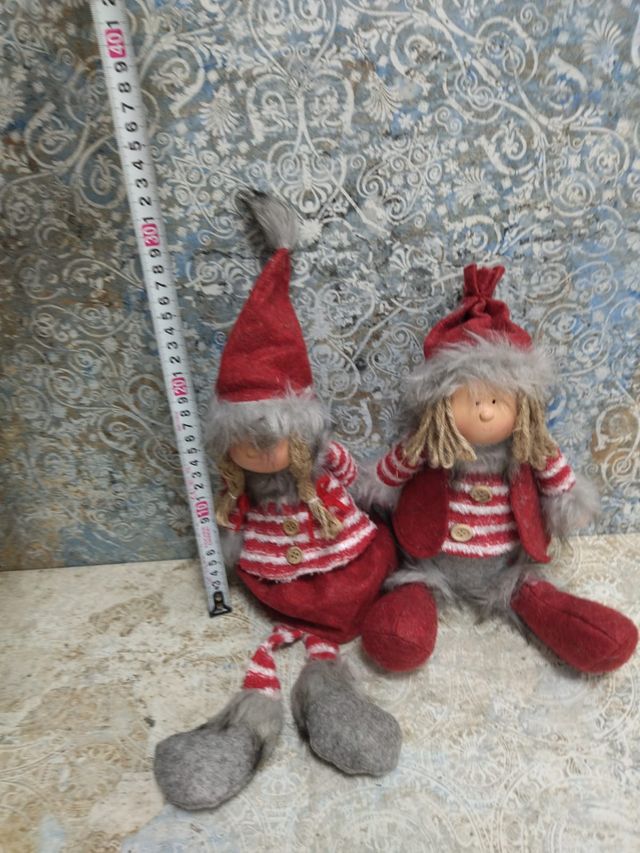 Muñecos Navideños Decoración Rojo y Gris