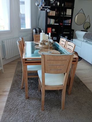 Mesa comedor haya extensible + 6 sillas