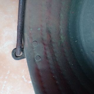 Paiolo antico in rame con gancio da camino