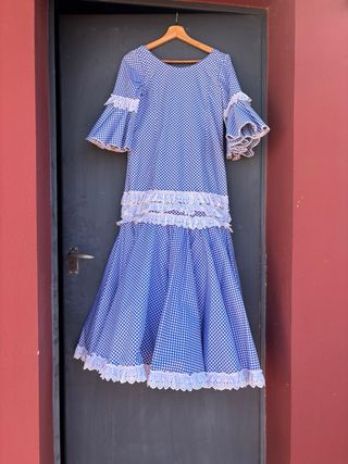 Traje Flamenco Azul Lunares Blancos para niña