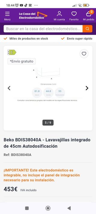 Lavavajillas Beko BDIS38040A sin estrenar