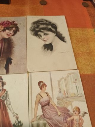 5 cartoline illustrate vintage lotto primi 1918