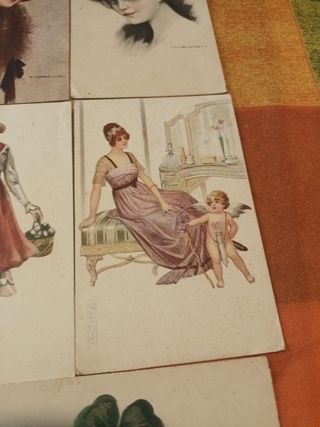 5 cartoline illustrate vintage lotto primi 1918