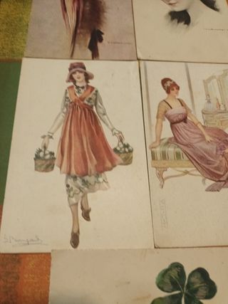 5 cartoline illustrate vintage lotto primi 1918