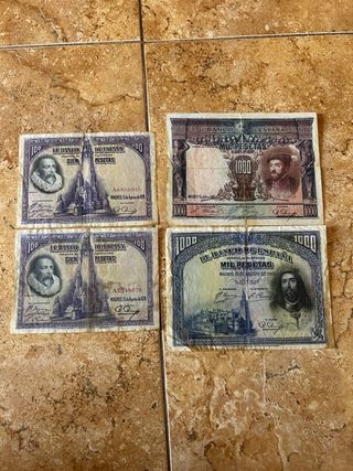 4 Billetes 1000 y 100 Pesetas España 1928 y 1925