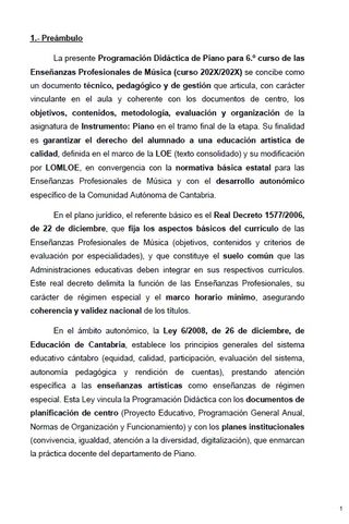 Programación Didáctica Piano