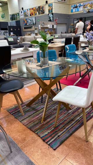 Mesa redonda cristal y madera