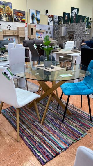 Mesa redonda cristal y madera