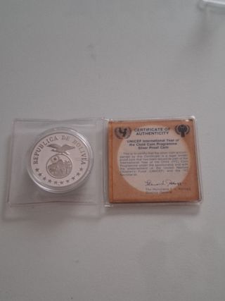 Moneda Plata Bolivia 200 Pesos 1979 UNICEF