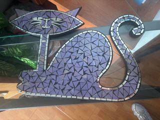 Cuadro Decorativo Gatito Morado y Plateado