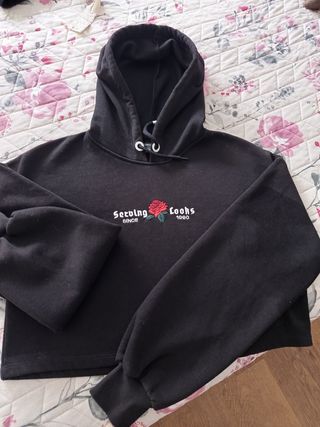 Sudadera Bershka Crop Negra Talla M.