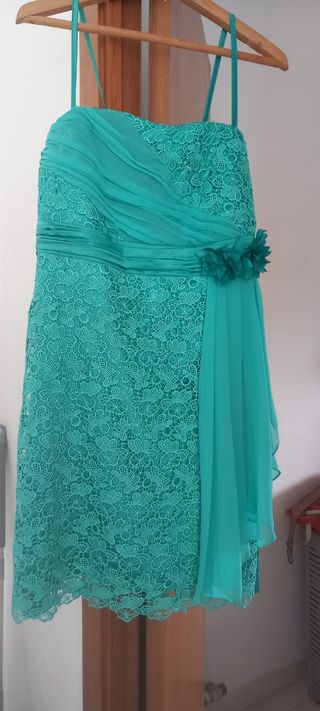 Vestido de fiesta verde azulado