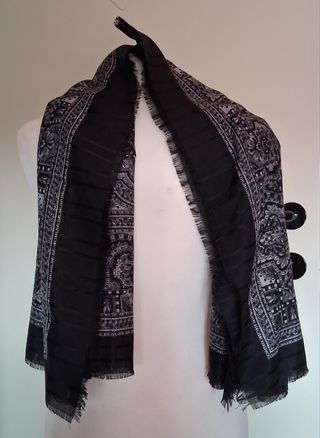 Foulard donna sfrangiato nero e grigio