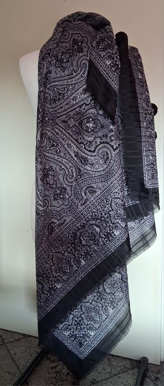 Foulard donna sfrangiato nero e grigio