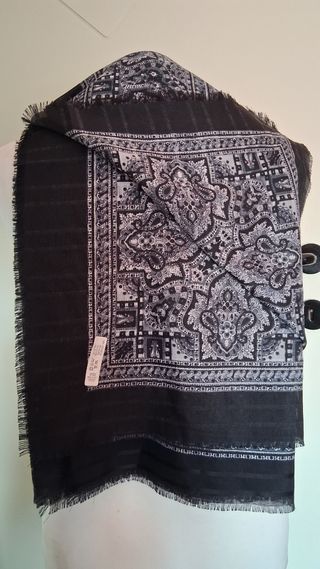 Foulard donna sfrangiato nero e grigio