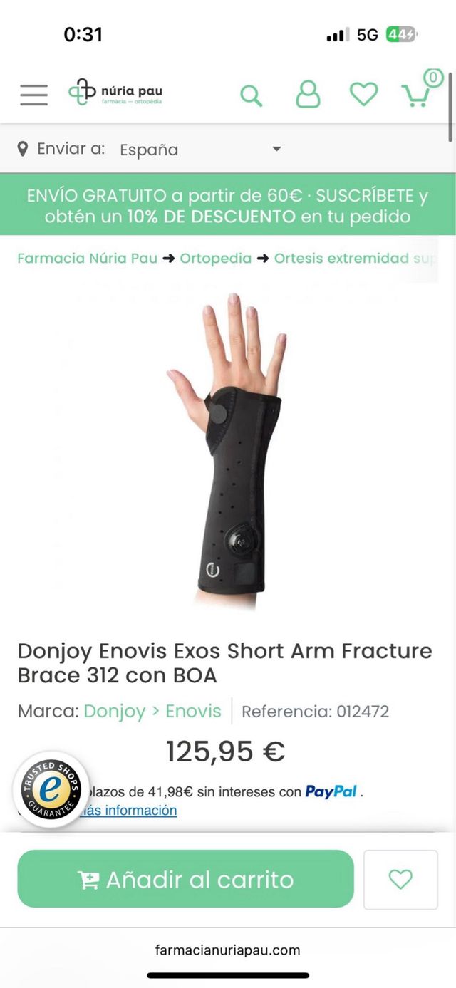 Férula Exos Brazo Izquierdo Talla S