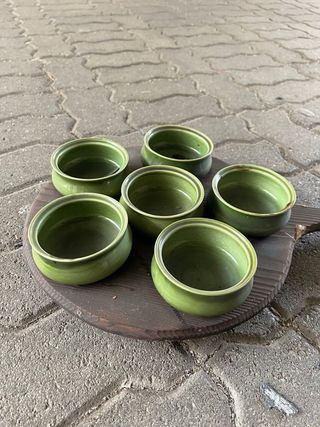 Set 6 ciotole verdi + tagliere legno