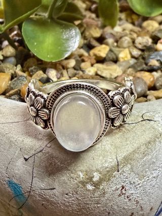Anillo Plata 925 Piedra Luna Flor