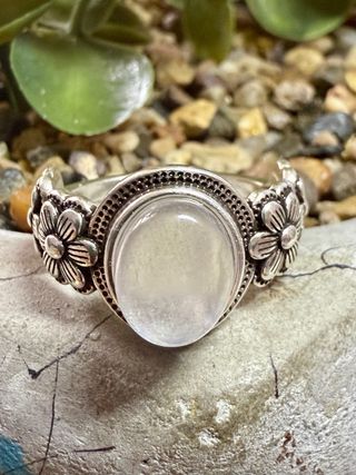 Anillo Plata 925 Piedra Luna Flor