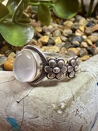 Anillo Plata 925 Piedra Luna Flor