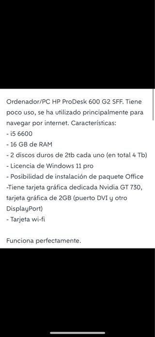 Ordenador sobre mesa
PC HP ProDesk 600 G2 SFF. 
