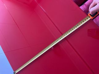 Tavolo rosso e 2 sedie inox