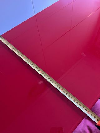 Tavolo rosso e 2 sedie inox