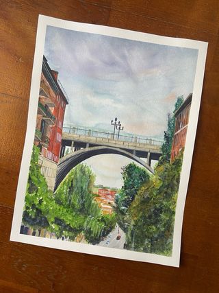Acuarela original Viaducto Segovia Madrid