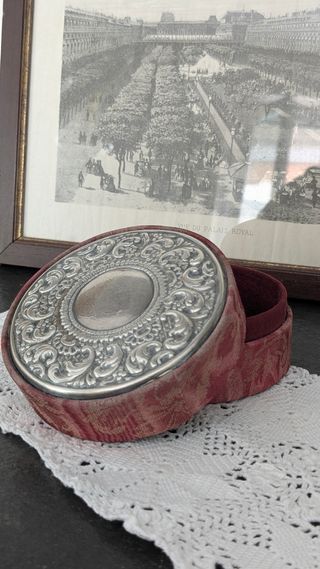 Portagioie Vintage Argento e Damasco Seta