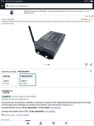 Controlador LED TOPXCDZ H807SB WIFI Artnet/DMX
