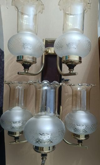 Lámpara de pared antigua dorada y cristal (2unid)