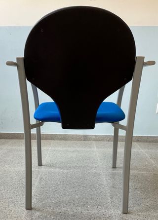 Sillas confidente aluminio tapizado azul, taburete